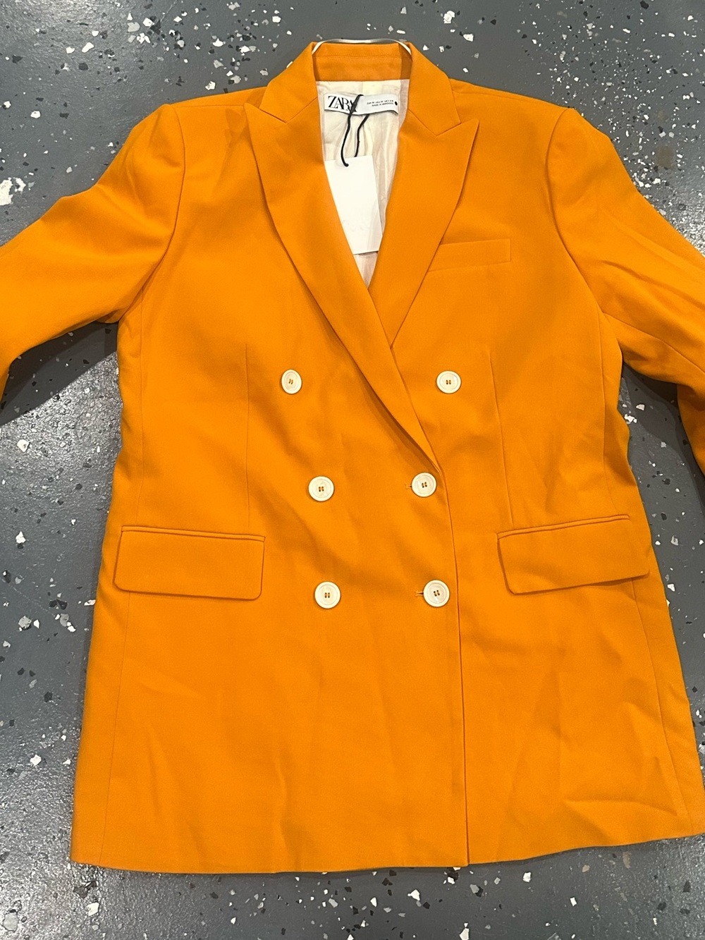 Zara Double-Breasted Tangerine Blazer